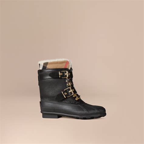 sueded shearling and check duck boots burberry|Suede and Shearling Chubby Boots in Hunter .